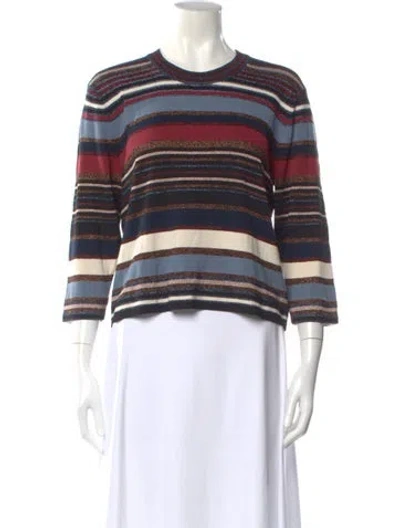 Pre-owned Veronica Beard Striped Crew Neck Sweater In Black