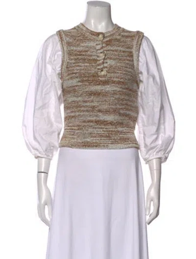Pre-owned Veronica Beard Striped Crew Neck Sweater In Brown