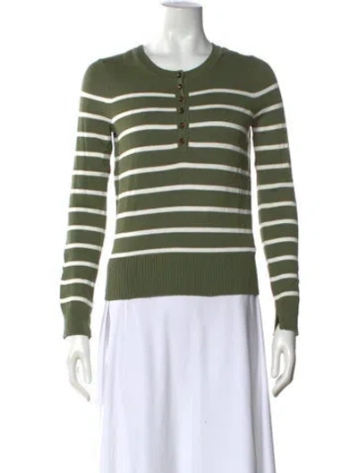 Pre-owned Veronica Beard Striped Crew Neck Sweater In Green