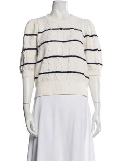 Pre-owned Veronica Beard Striped Crew Neck Sweater In White