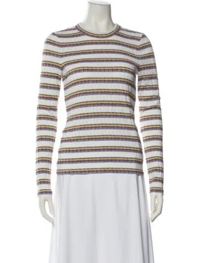 Pre-owned Veronica Beard Striped Crew Neck Sweater In White