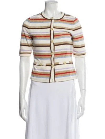 Pre-owned Veronica Beard Striped Crew Neck Sweater In White