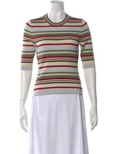 Pre-owned Veronica Beard Striped Crew Neck Sweater In White