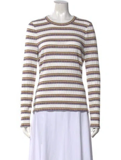 Pre-owned Veronica Beard Striped Crew Neck Sweater In White