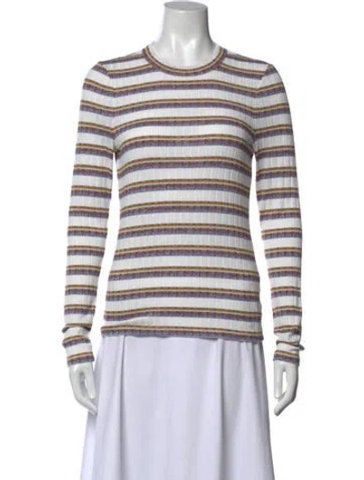 Pre-owned Veronica Beard Striped Crew Neck Sweater In White