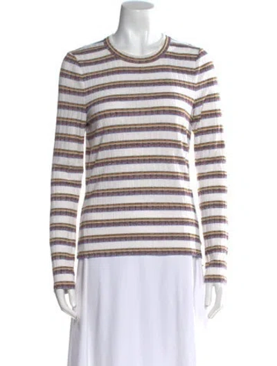 Pre-owned Veronica Beard Striped Crew Neck Sweatshirt In White