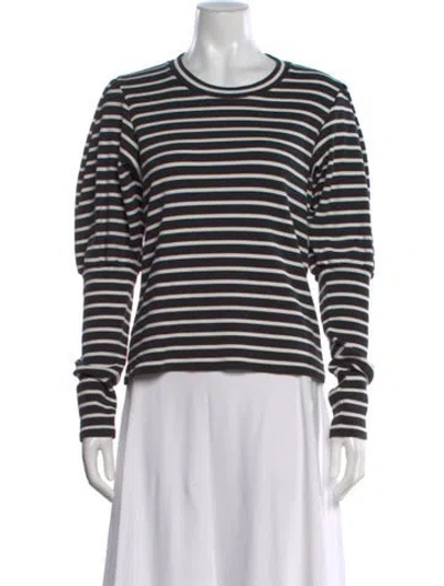 Pre-owned Veronica Beard Striped Crew Neck Top In Black