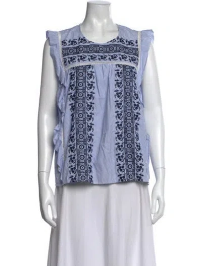 Pre-owned Veronica Beard Striped Crew Neck Top In Blue/white