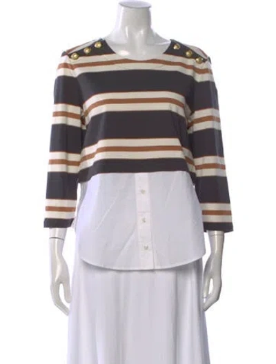 Pre-owned Veronica Beard Striped Crew Neck Top In Brown