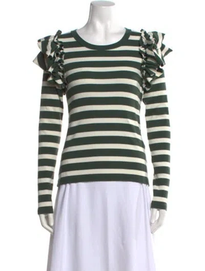 Pre-owned Veronica Beard Striped Crew Neck Top In Green