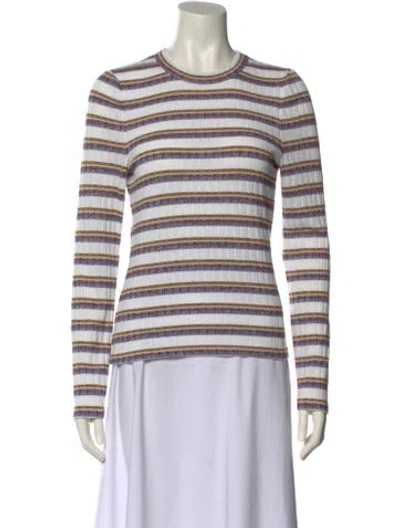 Pre-owned Veronica Beard Striped Crew Neck Top In White