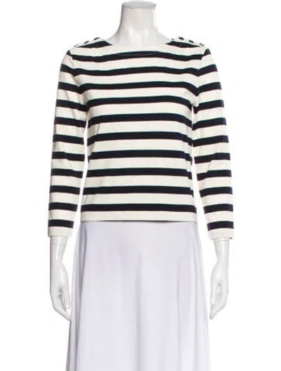 Pre-owned Veronica Beard Striped Crew Neck Top In White
