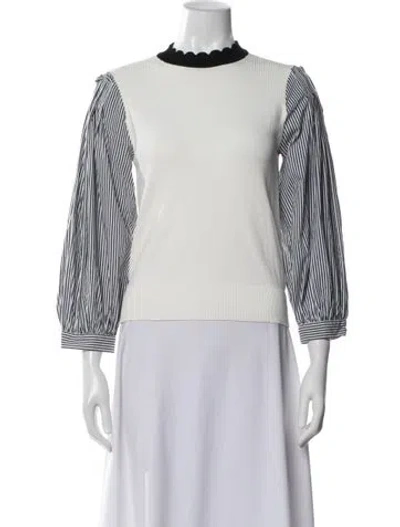 Pre-owned Veronica Beard Striped Crew Neck Top In White