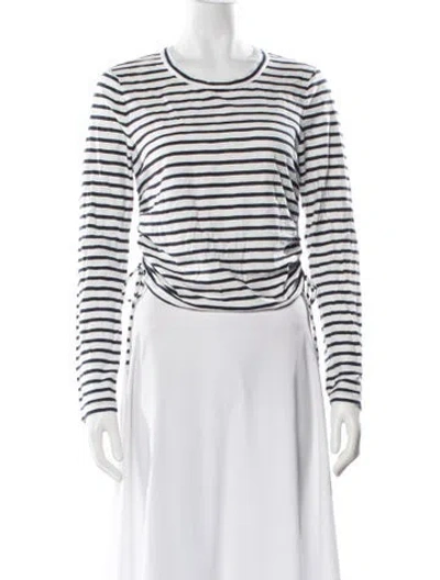 Pre-owned Veronica Beard Striped Crew Neck Top In White