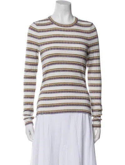 Pre-owned Veronica Beard Striped Crew Neck Top In White