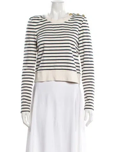 Pre-owned Veronica Beard Striped Crew Neck Top In White