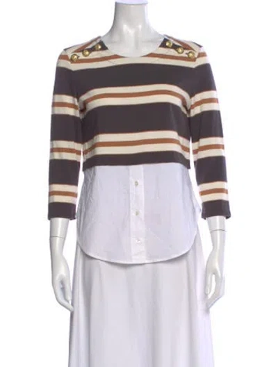 Pre-owned Veronica Beard Striped Crew Neck Top In White