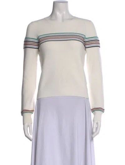Pre-owned Veronica Beard Striped Crew Neck Top In White