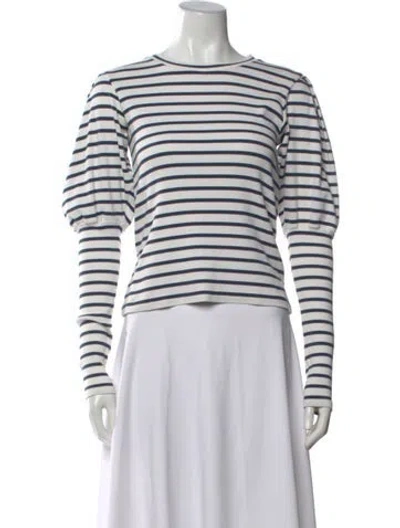 Pre-owned Veronica Beard Striped Crew Neck Top In White