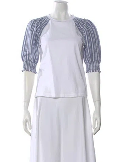 Pre-owned Veronica Beard Striped Crew Neck Top In White
