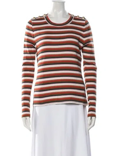 Pre-owned Veronica Beard Striped Crew Neck Top In White