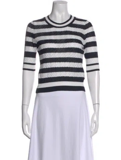Pre-owned Veronica Beard Striped Crew Neck Top In White