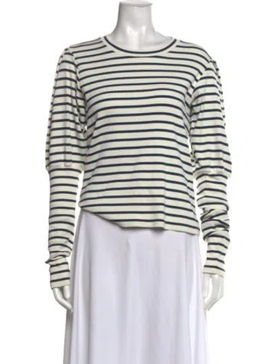 Pre-owned Veronica Beard Striped Crew Neck Top In White