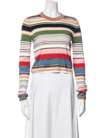 Pre-owned Veronica Beard Striped Crew Neck Top In White