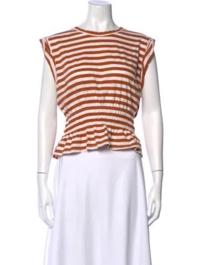 Pre-owned Veronica Beard Striped Crew Neck Top In White