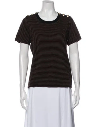 Pre-owned Veronica Beard Striped Crew Neck T-shirt In Black