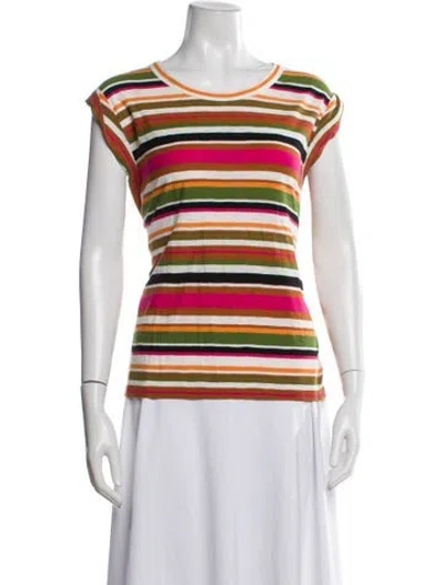 Pre-owned Veronica Beard Striped Crew Neck T-shirt In White