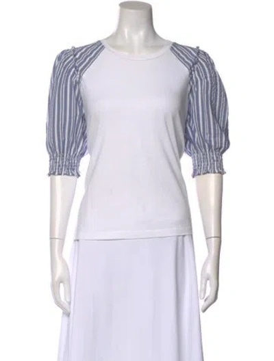 Pre-owned Veronica Beard Striped Crew Neck T-shirt In White