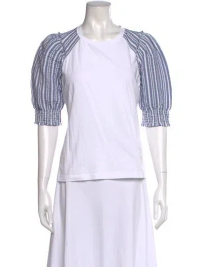 Pre-owned Veronica Beard Striped Crew Neck T-shirt In White