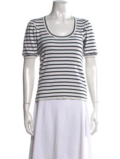 Pre-owned Veronica Beard Striped Crew Neck T-shirt In White