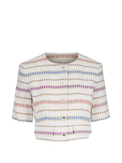 Veronica Beard Striped Cropped Jacket In Multi