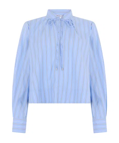 Veronica Beard Striped Cropped Tie-neck Top In Blue