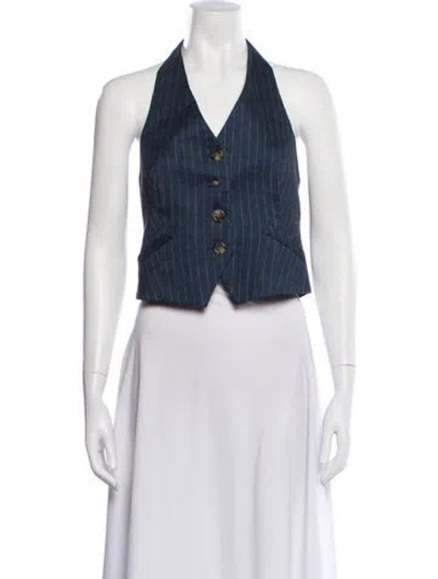 Pre-owned Veronica Beard Striped Halterneck Top W/ Tags In Black