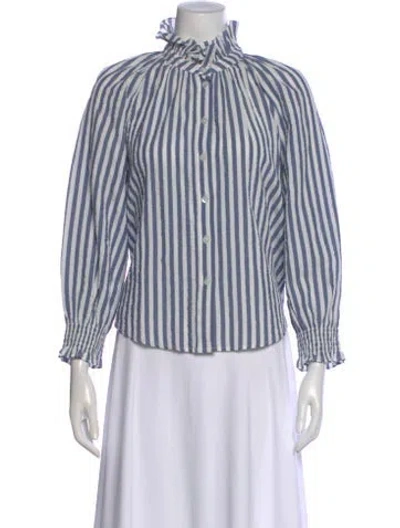 Pre-owned Veronica Beard Striped Long Sleeve Blouse In Blue