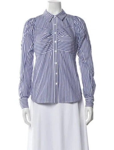 Pre-owned Veronica Beard Striped Long Sleeve Blouse In Blue