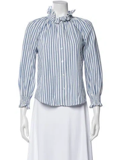 Pre-owned Veronica Beard Striped Long Sleeve Blouse In Blue