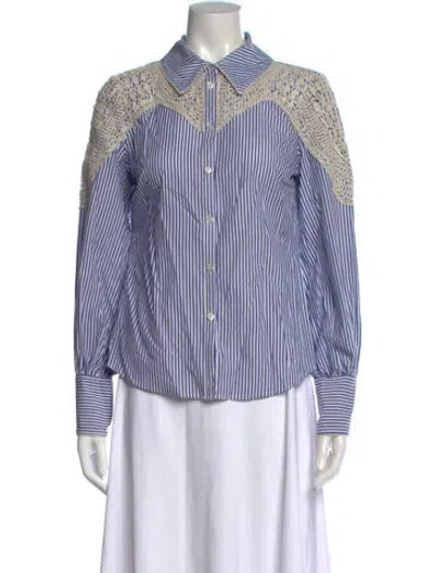 Pre-owned Veronica Beard Striped Long Sleeve Blouse In Blue/white
