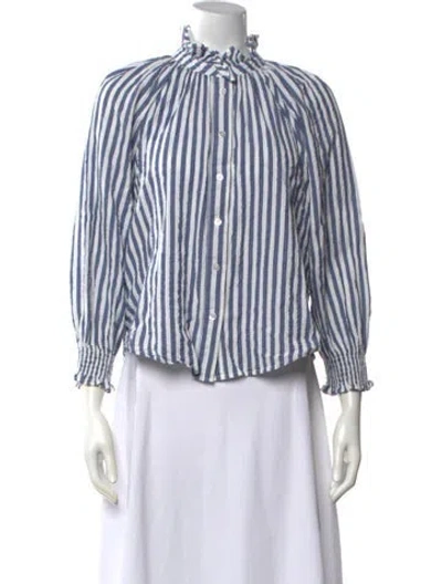 Pre-owned Veronica Beard Striped Long Sleeve Blouse In Blue/white