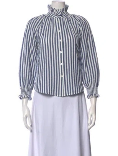 Pre-owned Veronica Beard Striped Long Sleeve Blouse In Blue/white
