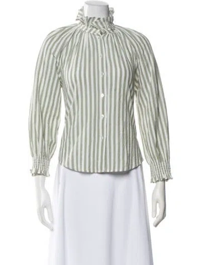 Pre-owned Veronica Beard Striped Long Sleeve Blouse In Green