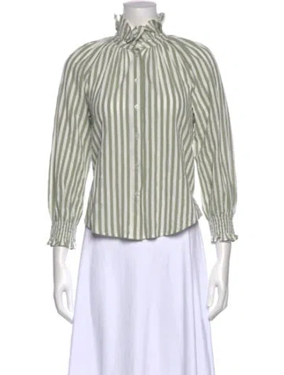 Pre-owned Veronica Beard Striped Long Sleeve Blouse In Green