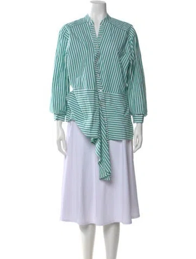 Pre-owned Veronica Beard Striped Long Sleeve Blouse In Green