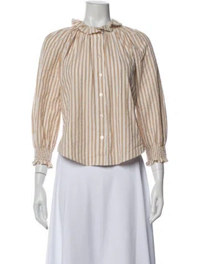 Pre-owned Veronica Beard Striped Long Sleeve Blouse In Neutral