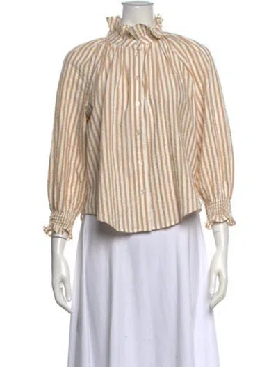 Pre-owned Veronica Beard Striped Long Sleeve Blouse In Neutral