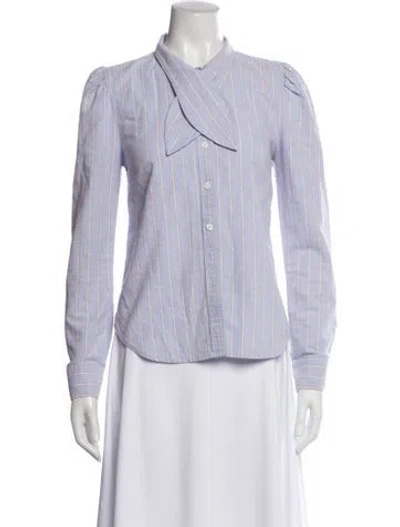Pre-owned Veronica Beard Striped Long Sleeve Blouse In White