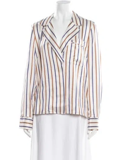 Pre-owned Veronica Beard Striped Long Sleeve Blouse In White